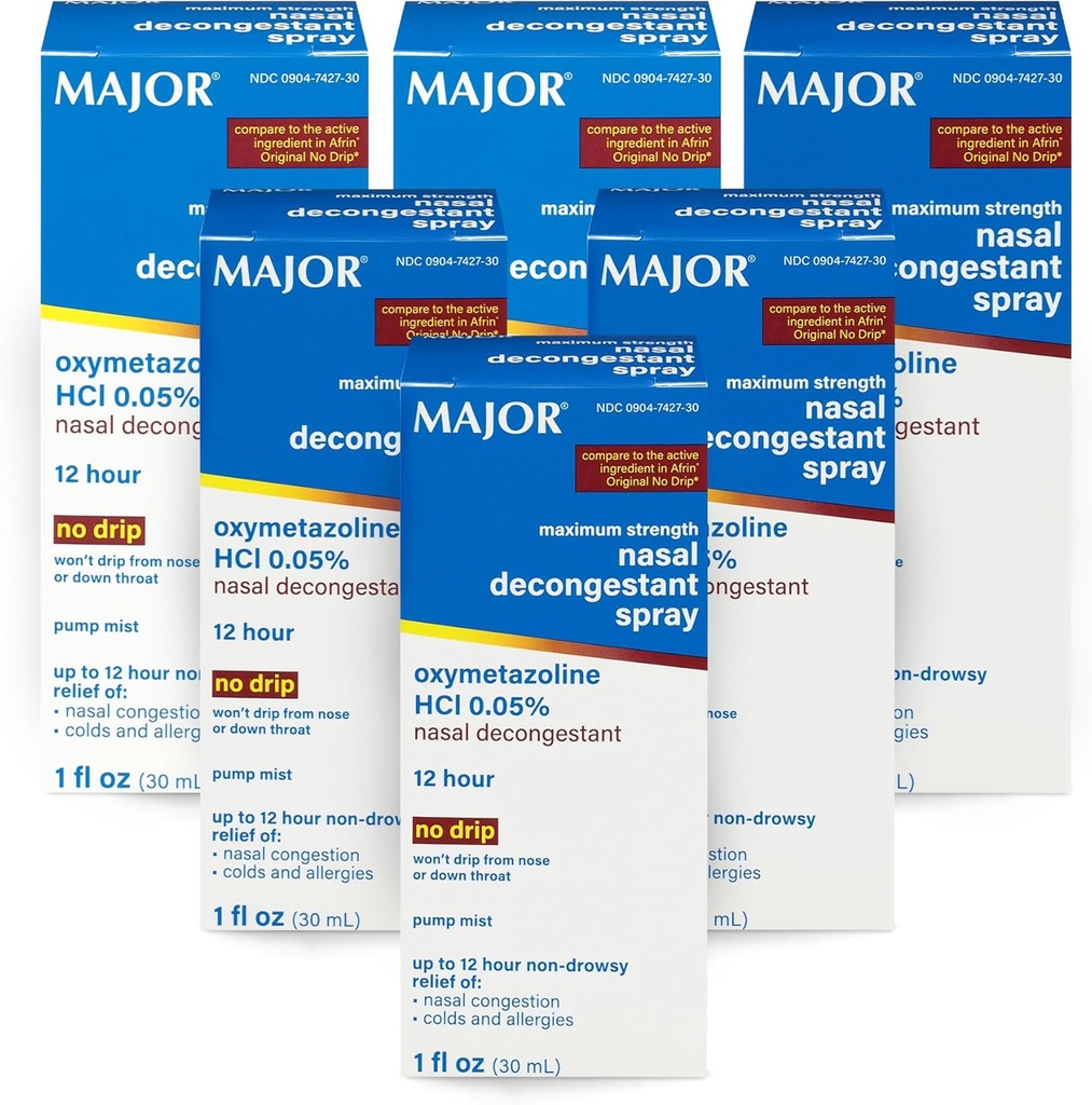Rezistenta maxima maxima Nasal Spray decongestionant, HCl Oxymetazolina 0.05% Pompa Mist, Spray nazal non-drowsy, pana la 12-Hour Relief de congestia nazala, Rece, si Alergii 1 Fl. Oz. (6-Pack)
