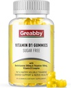 Vitamina B1 Gumries - Benfotiamină 300mg & Tiamină 100mg, zahăr fără, vitamina B Complex supliment masticabile, energie Boost & Sistem nervos Sănătate pentru femei Bărbaţi, 60 gume