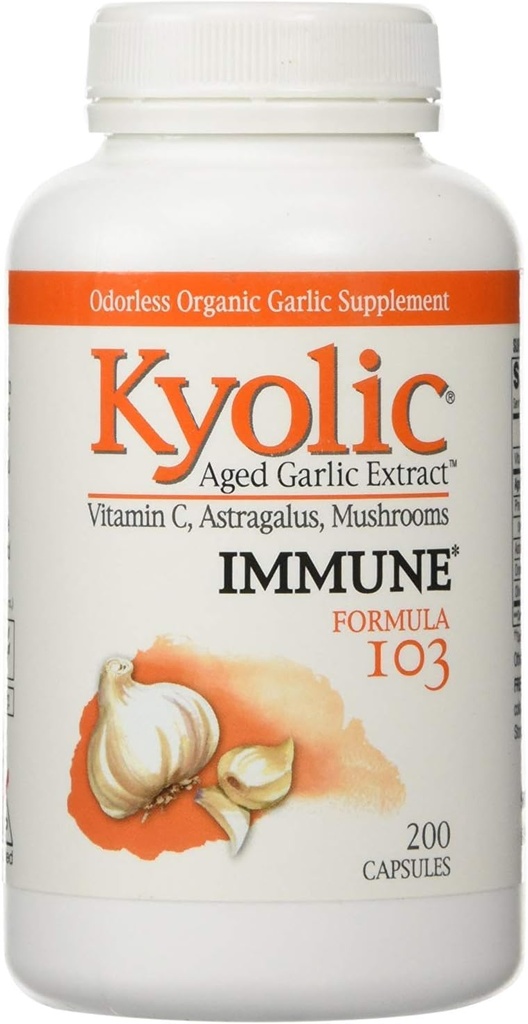 Kyolic - Formula 103 Extract de usturoi cu vitamina C, Astragalus, Ciuperci - 200 capsule, 2 cutii