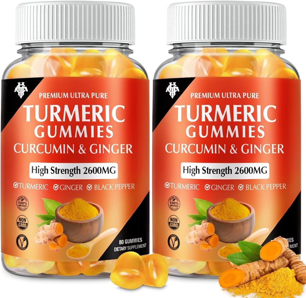 Curcumină cucurcumină cu gumă de mestecat cu Pectină Vegană Ginger & Black Pepper Formula pentru Boost Immuno, Skin & suport comun sănătos Suplimentul masticabil pentru adulți și adolescenți (2-Pachet)