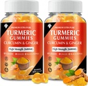 Curcumină cucurcumină cu gumă de mestecat cu Pectină Vegană Ginger & Black Pepper Formula pentru Boost Immuno, Skin & suport comun sănătos Suplimentul masticabil pentru adulți și adolescenți (2-Pachet)