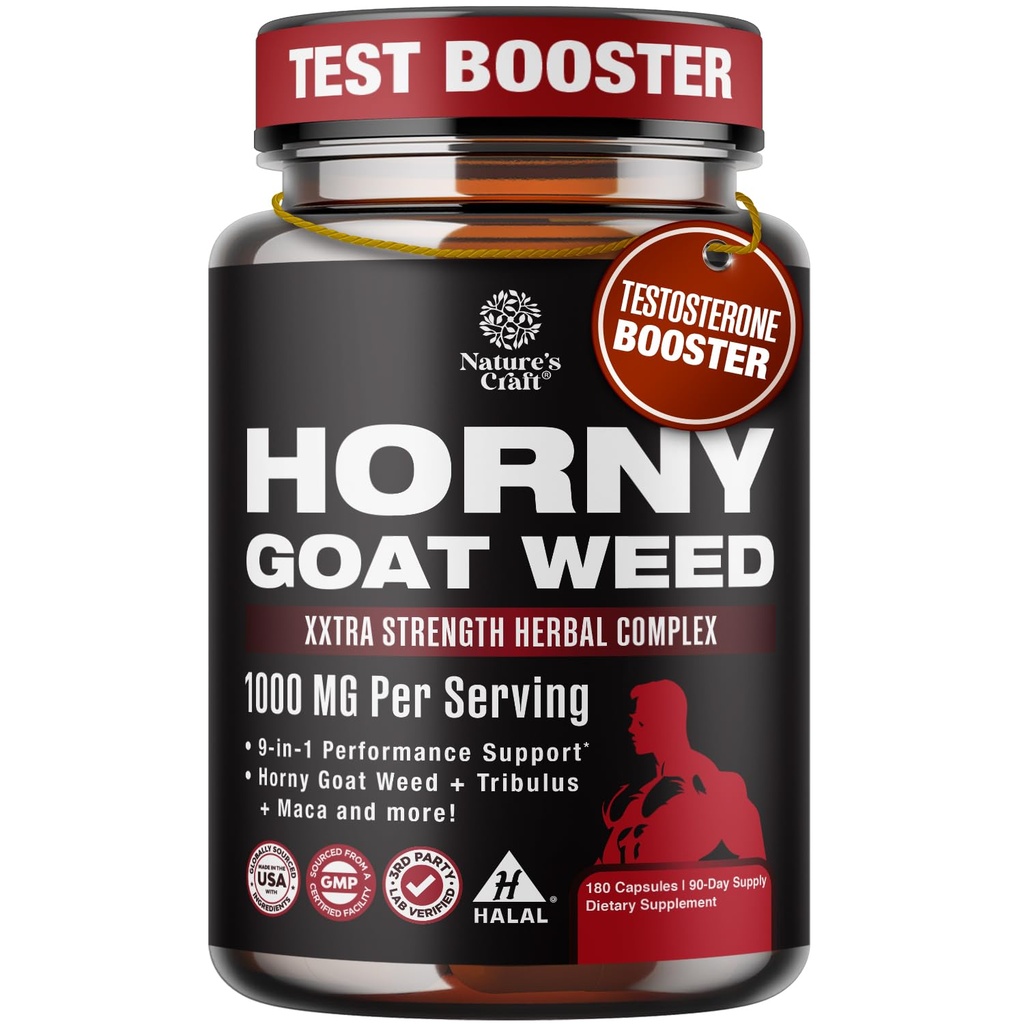 Iarbă de capră excitată pentru bărbați - supliment suplimentar de forță masculină cu rădăcină negru Maca, Tongkat Ali, extract de Palmetto și Panax Ginseng pentru rezistență & energie - 180 capsule