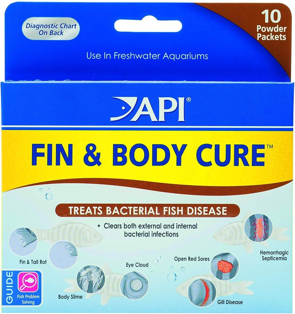 API 2 Pachet de Fin și Body Cure de apă dulce Pudră de medicamente de pește pentru tratamentul bolilor bacteriene, tratează Slime organism, nor de ochi, Fin și Coada Rot, și boala Gill (10-conte) (2 elemente)
