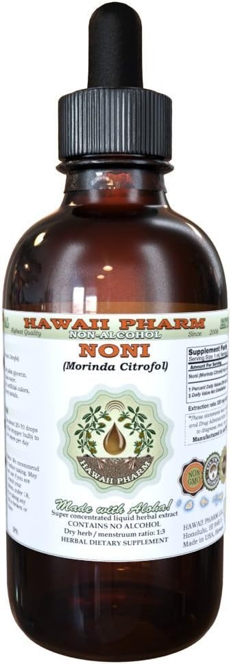 Noni Alcool-Liquid Extract, Organic Noni (Morinda citrifolia) Fructe uscate Glicerite Supliment natural Herbal, Hawaii Pharm, Statele Unite ale Americii 2 fl.oz