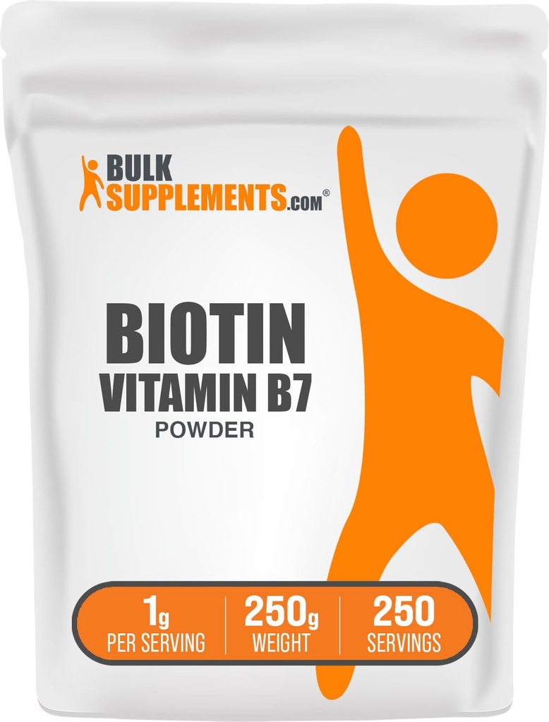 BulkSupplements.com Biotin 10000mcg Powder - Vitamin B7, Vitamins for Hair, Skin, and Nails - Gluten Free, 1g per Serving (10mg Biotin), 250g (8.8 oz) (Pack of 1)