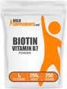 BulkSupplements.com Biotin 10000mcg pulbere - vitamina B7, vitamine pentru păr, piele și unghii - gluten gratuit, 1g per servire (10mg Biotina), 250g (8,8 oz) (Pachet de 1)