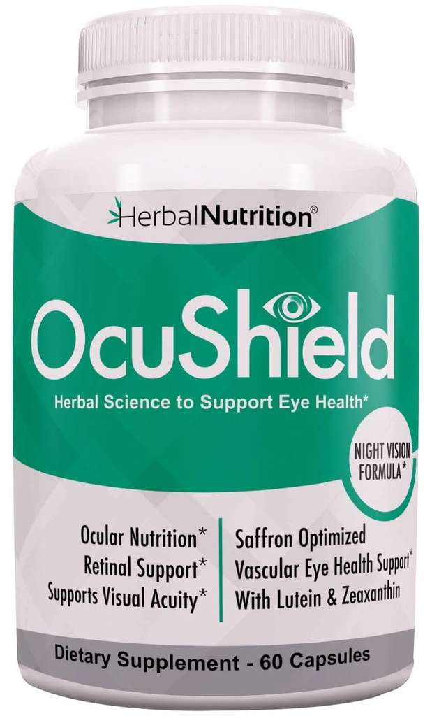 OcuShield Eye Health Support Vitamina pentru ochi sanatosi, Viziune de noapte cu Saffron, Lutein & Zeaxantină, Nutrienti oculari pentru a proteja si stimula sanatatea oculara, o sticla