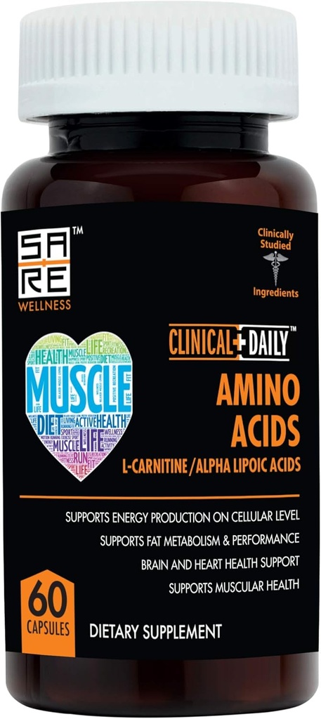 CLINICA DAILY Acetil L Carnitina - Alpha Lipoic Essential Amino Acids Suplimente Capsule pentru femei, bărbaţi sau vârstnici - Complexul ALCAR ALA ajută la stimularea metabolismului, creierului, inimii, şi a sănătăţii musculare- 60 pastile