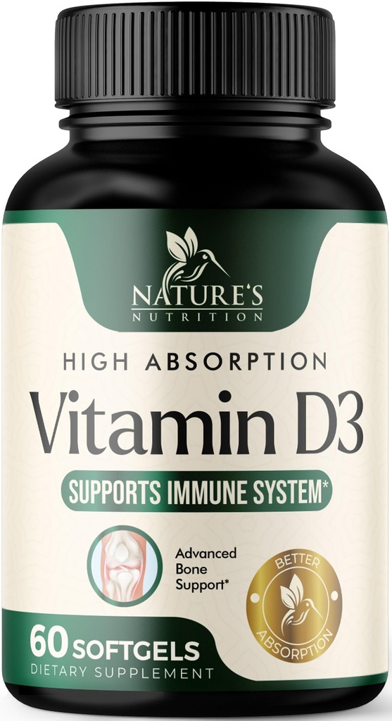Suplimentul D3 5000 UI (125 mcg) - Vitamine extra-rezistenta D-3 Softgels dietetice pentru oase, dinti, sanatate musculara si suport imunitar, absorbtie rapida Mini D Softgel, Non-GMO, Gluten Free - 60 Conte