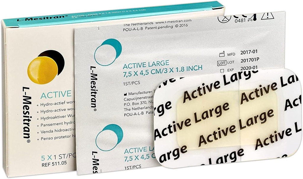 L-Mesitran Bandaje de miere de grad medical (5 bucăți în 1 ambalaj) - 30% miere - Răni de vindecare rezistent la apă Pads medicamentate neadhering tifon steril dressing pentru a acoperi tăieturi mici, abraziuni, arsuri