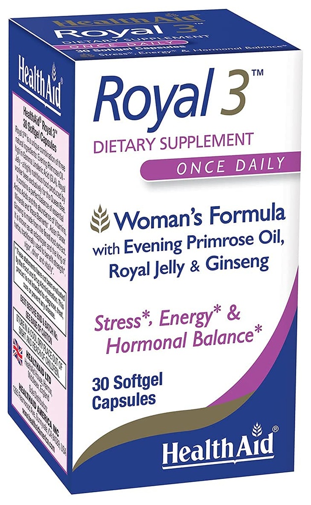 HealthAid Royal 3, cu Diseară Primrose Oil, Royal Jelly, Ginseng, Once Daily, 30 Capsule