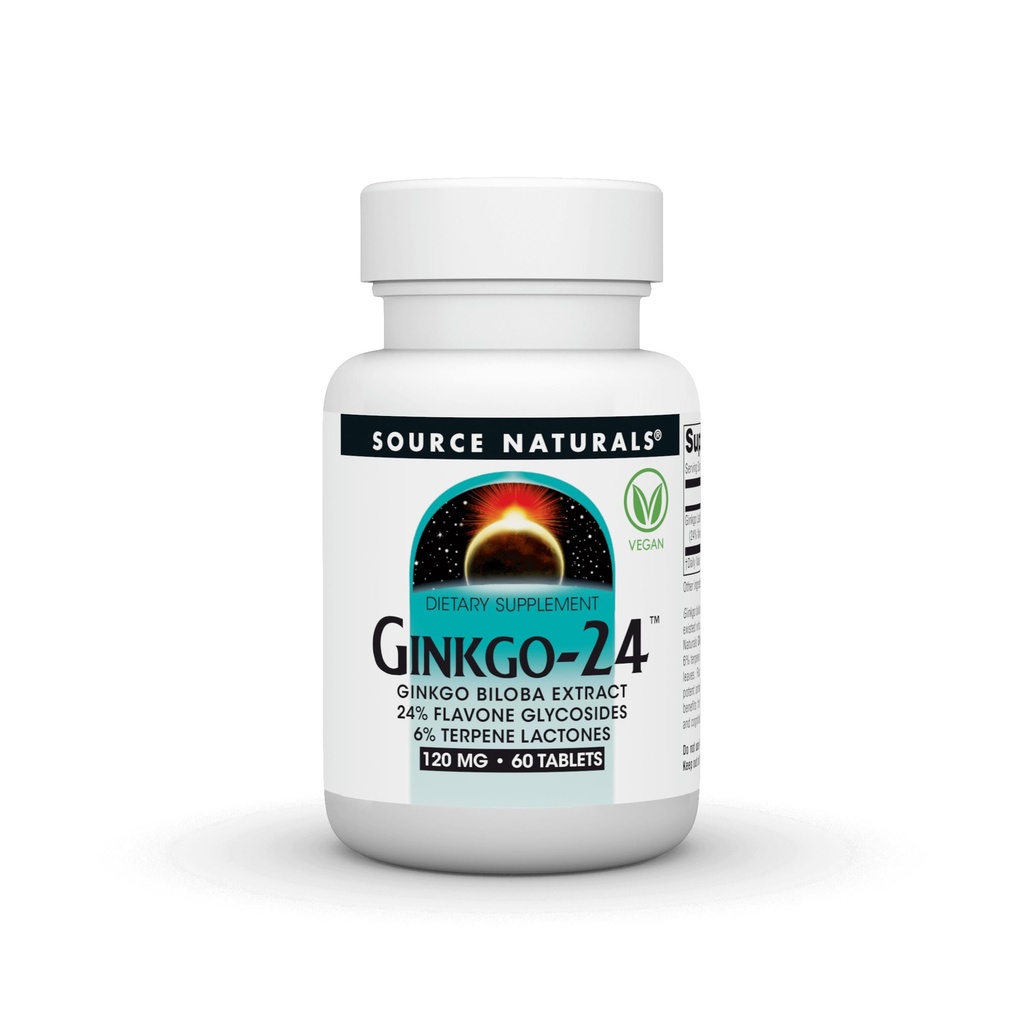 Sursa Naturals Ginkgo-24 - Ginkgo Biloba Extract 120 mg susține Acuitatea mintală - 60 comprimate