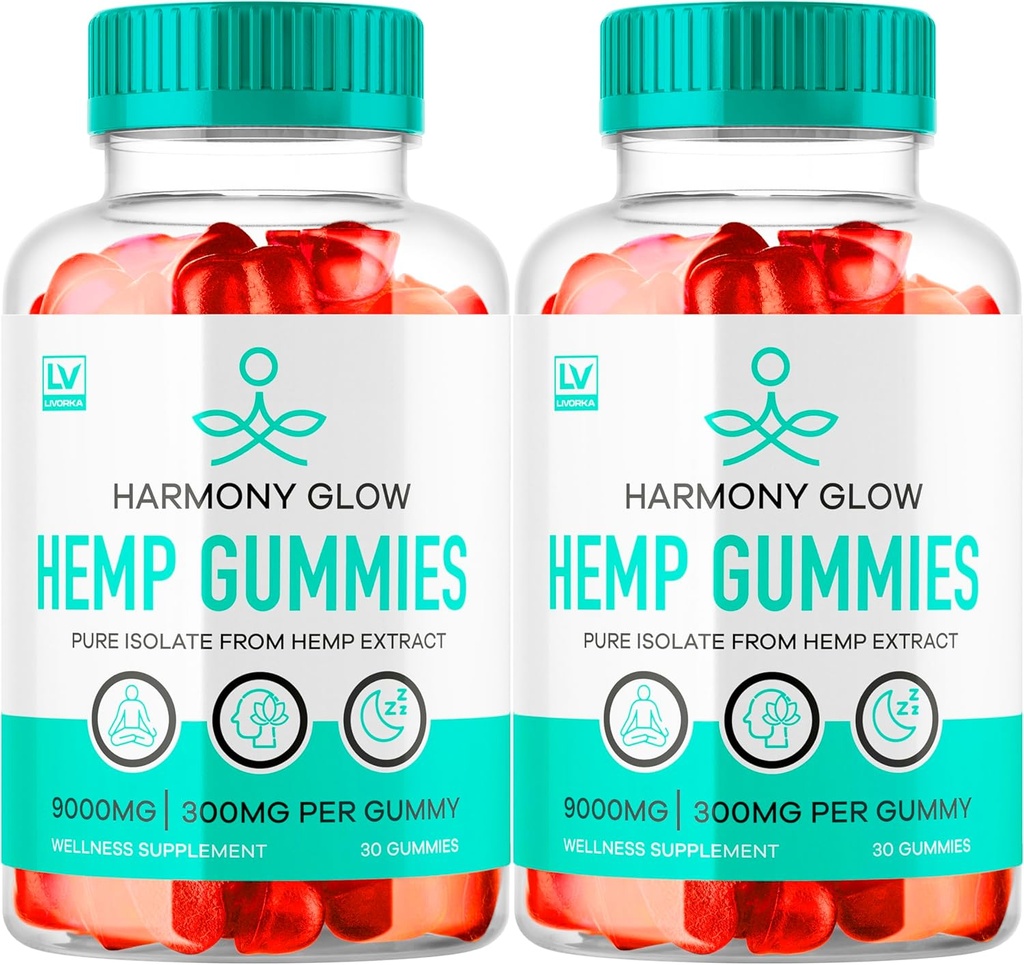 (2 Pack) Harmony Glow Gummies, Harmony Glow Hemp Gummies, Harmony Glow Supplement, Harmony Glow Natural Hemp, HarmonyGlow Hemp Gummies, Harmony Glow Multivitamine Gummys, 60 Gummies pentru 2 luni