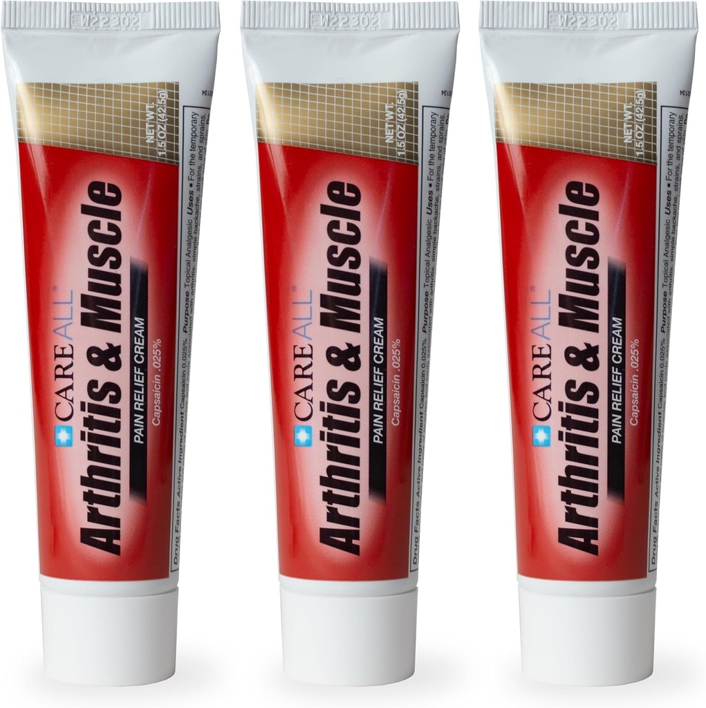 CareAllCapsaicina Artrita, Muscle, şi joint Cream 1.5 oz. (3 Pack), Relief de dureri şi dureri minore de dureri de spate, luxaţii, Strâini, Artrită. Parfum liber