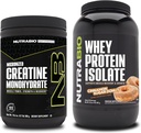 NutraBio Creatin Monohidrat, Nearomated, 300g și Whey Proteine Izolat, Scorțișoară zahăr gogoasa, Supliment Bundle - Energie musculară, Lean musculare creștere, recuperare, și puterea