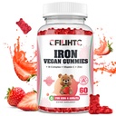 Gume de fier pentru copii, Femei si barbati, Supliment de fier cu multivitamine - Complex vitamina B, C, B6, B12, Folate, Zinc pentru anemie, Deficit de fier, Constructor de sange, Energie - Aroma de capsuni, Vegan 60ct
