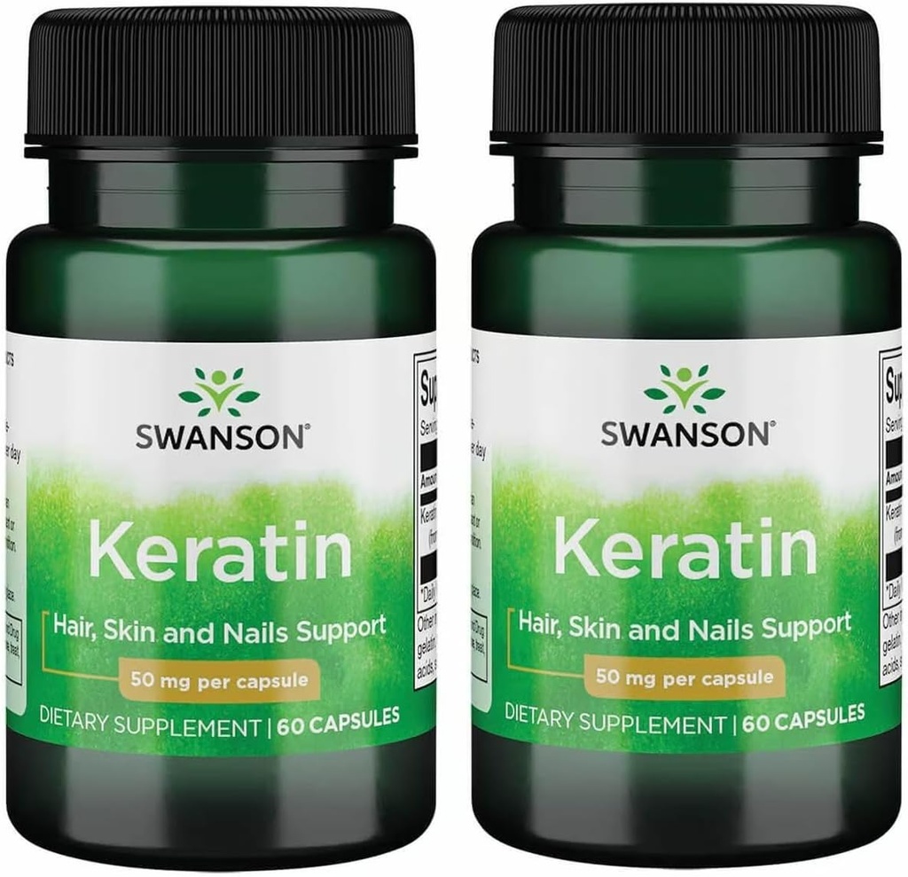 Swanson Keratina (de la Wool Tibetan) - Suplimentul natural Promovarea articulațiilor sănătoase, păr, piele și unghii - Ajuta tesuturi nutritive sănătoase Connective - (60 capsule, 50 mg fiecare) (2 ambalaj)