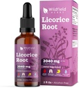 Extract de rădăcini de lemn dulce picături 2000mg (Glycyrrhiza glabra L.) Suplimentul vegetal absorbe mai bine decât capsulele, 1 lună de aprovizionare, 84 Serviri, Tinctură fără alcool - 2 Oz, ambalaj de 1