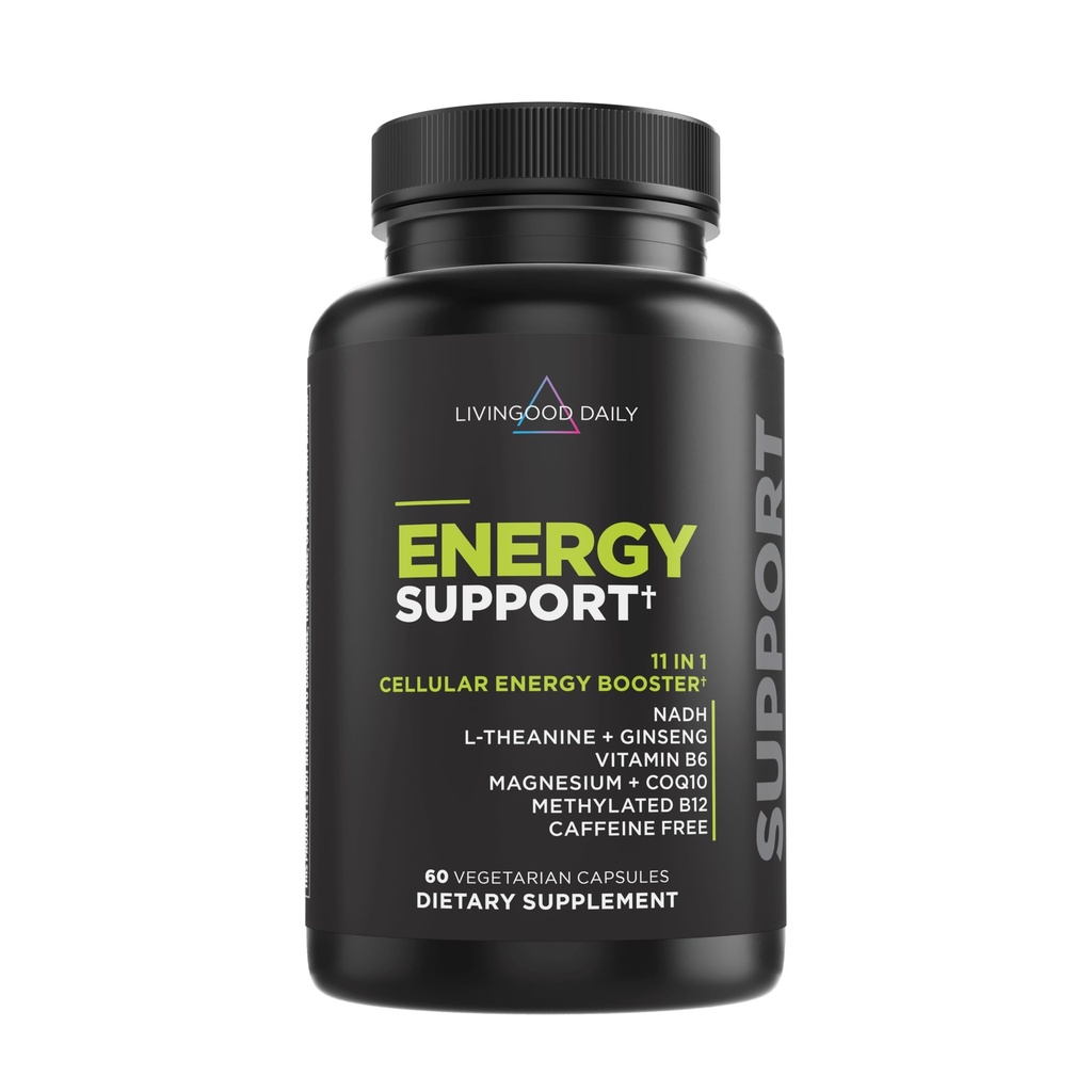 Livingood Daily Energy Supplement, 11-in-1 cu Magneziu, Vitamina B6, B12, Aminoacids, L Carnitina, CoQ10, Ginseng & L Theanine, Sustine energia naturala pentru barbati si femei, Vegan, 60 Capsule