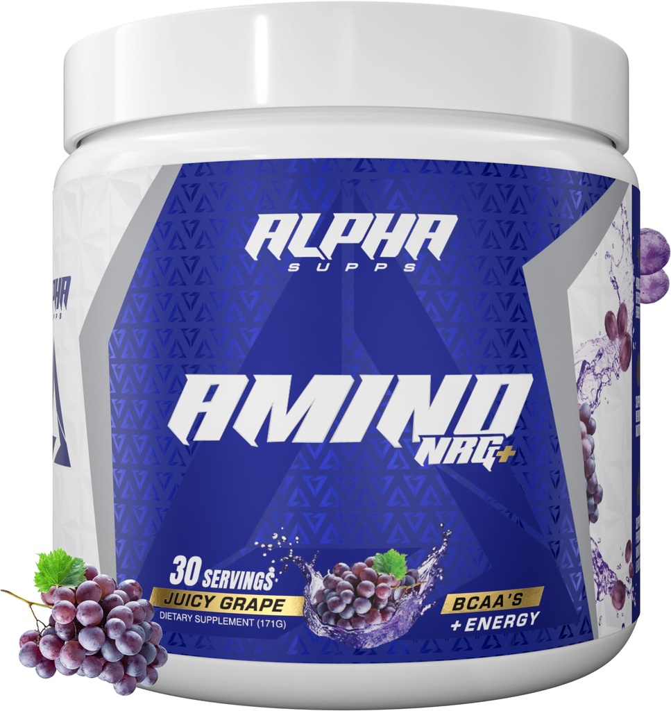 Alpha Supps Amino NRG+ BCAA Amino Energetic Recovery Powder - Hydration Blend with Electrolytes - Focus Blend for Optimal Performance Support in Men & Women (30 Servings, Juicy Grape)