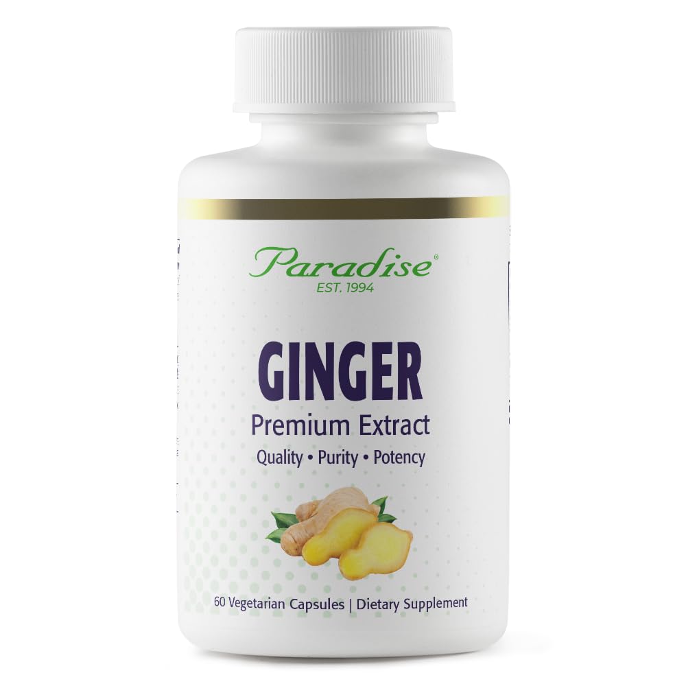Paradise Herbs Premium Ginger Extract pentru Digestive Health, Super Pottent, Ultra Pure, Vegan, Non-GMO, Gluten Free, 60 Capsule vegetariene