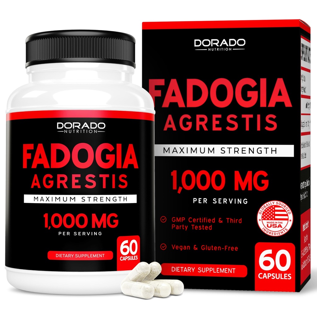 Fadogia Agrestis Extract 1000mg per Serving - [Putere maximă] - Putere, unitate, Performanță sportivă, Mass musculare - terțe părți testate - Zero Fillers - Gluten gratuit, non-GMO, Vegan capsule