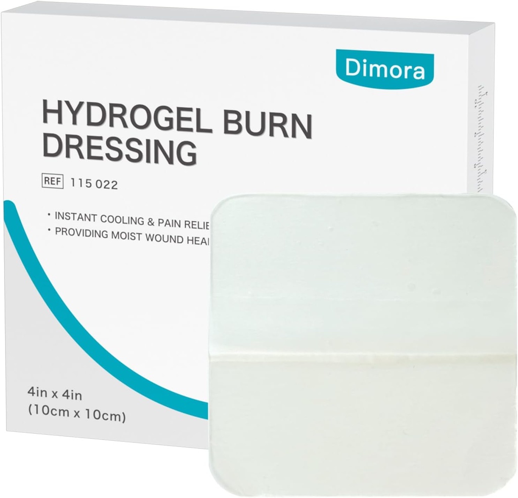 Dimora Hydrogel Burn Dressing 4" x 4" - Burn and Wound Dressing Instant Relief de răcire pentru arsuri și răni minore, Soothing Moist Burn Pads pentru arsuri de gradul 1-2, tăieturi, abraziuni(10 Count)