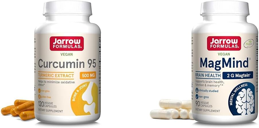 Jarrow Formulas Curcumin 95 500mg - Până la 120 Servings (Veggie Caps) - Curcumin extract și MagMind Brain Health cu Magtein (Magnesium L-Treonat), Supliment alimentar