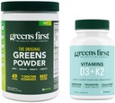 Greens First - Mint - 30 Servings - Greens Powder Superfood, 49 Superfoods, 15+ Ecological Fruit & Legume, Dairy Free, Vegan & Non-GMO - 9,86 oz și D3+K2 Vitamine, 60 Capsule vegetale