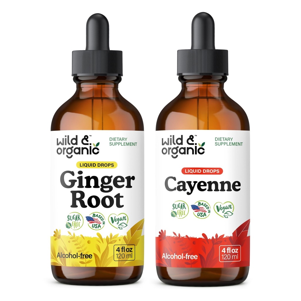 Ghimbir sălbatic și organic Root Tinctură 4 fl oz & Cayenne Pepper Tincture 4 fl oz