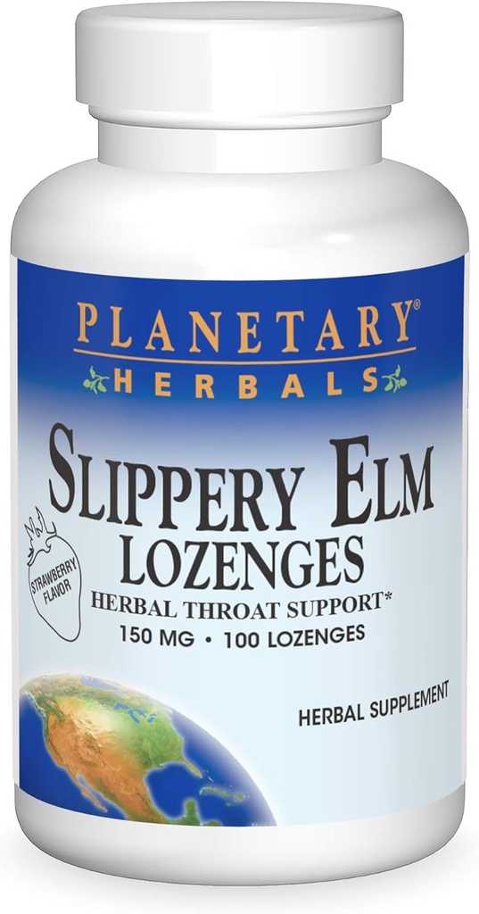 Herburi Planetary Slippery Elm Strawberry Lozenges, Herbal Throat Support, 100 Lozenge