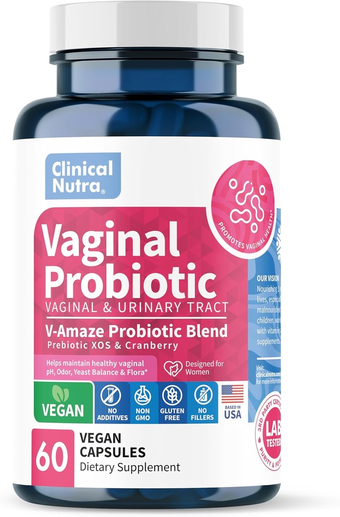 Probioticele clinice Nutra vaginale pentru echilibrul pH-ului pentru femei, controlul Odorului Vaginal cu prebiotice şi Lactobacillus Blend - Suplimentul de sănătate pentru femei Suport florală vaginală sănătoasă 60 capsule