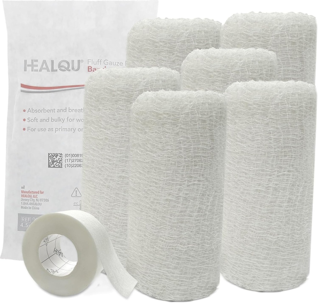 Kerlix Bandage Rolls - 4 1/2 în x 4.1 Yds, 6 Ply - 6 Single Steril Pocuhes - Extra Absorbence - Latex gratuit, Spital de grad Bumbac Fluff Bandage Wrap Krinkle Style - pentru Wound Care & Primul ajutor
