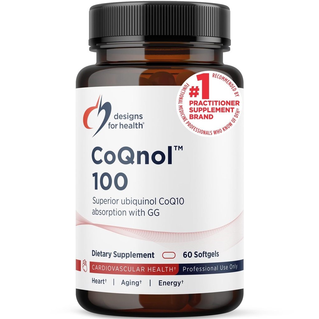 Design-uri pentru sănătate CoQnol 100mg - CoQ10 Ubichinol cu biodisponibilitatea superioară + Tehnologie de absorbție exclusivă - Coenzime dublăQ10 Boost cu GG - inima, imbatranire sanatoasa + Suport Cell (60 Softgels)