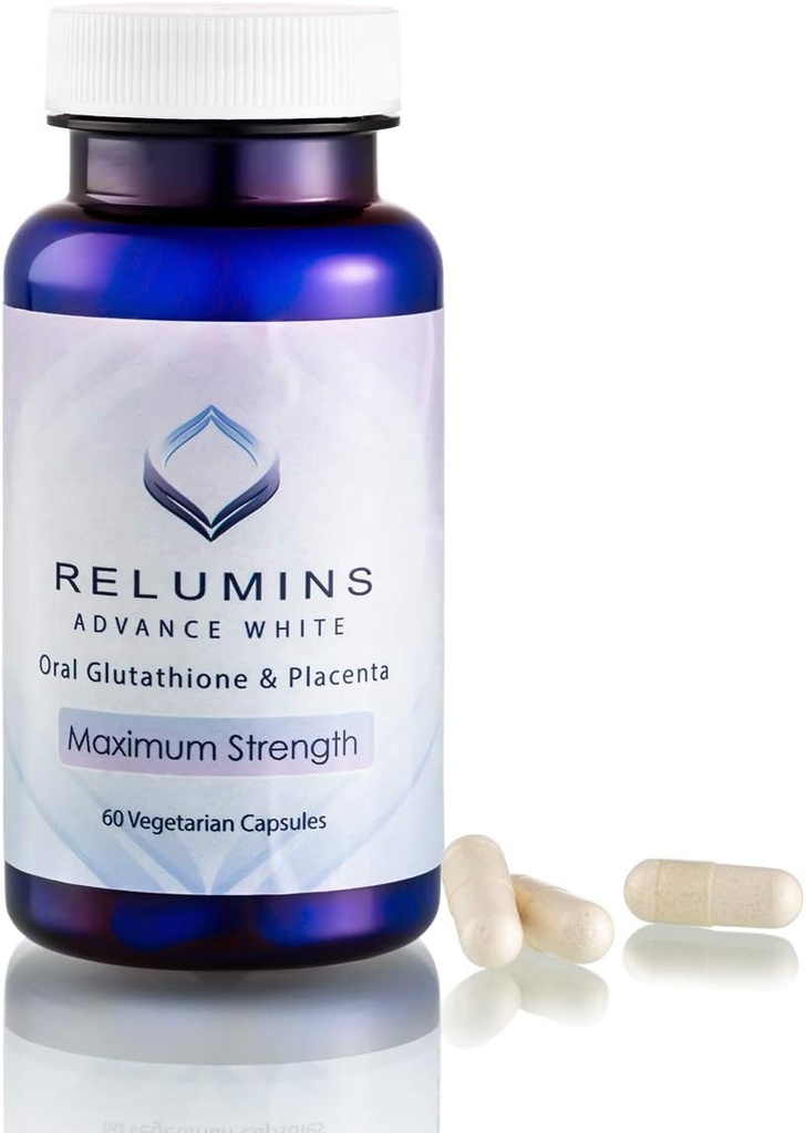 Relumins Advanced Alb Glutatione Capsule - Supliment maxim de putere cu ALA, Placenta, Rose HIPS & Vitamina C - Suporturi Colagen & Tineret Skin, Made in USA - 60 Caps