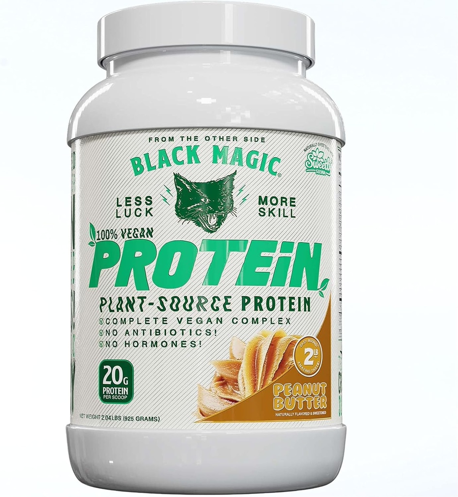 Black Magic Plant-Sursa 100% Proteină Vegană - Keto, Zahăr scăzut, Proteină fără lactate - Pre/Post Antrenament - Unt de arahide - 20g Proteină - 2 LB