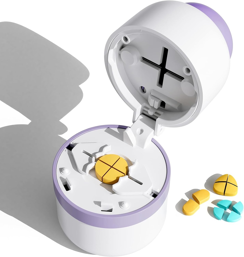 Pilula Cutter - Pilula Splitter cu lama din otel inoxidabil pentru tăiere pastile mici sau pastile mari într-o a patra, Pill Cutter 1/4, potrivit pentru tăiere vitamine, tablete (1-4 Purple)