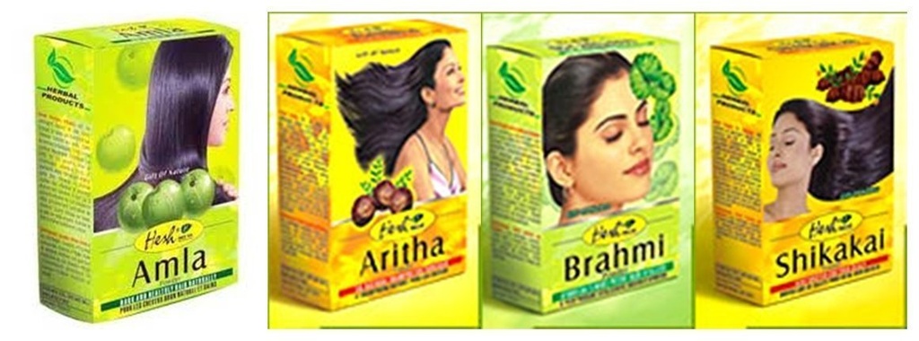 Hesh Herbal Amla Powder 100G, Brahmi Powder 100G, Shikakai Powder 100G, Aritha Powder 100G - 1 Pack complet de îngrijire a părului Combo