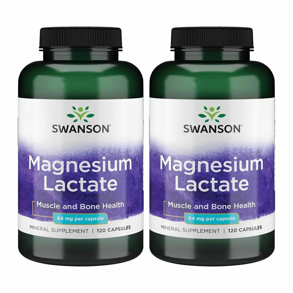 Lactat de magneziu Swanson - Supliment mineral de promovare musculare și de asistență pentru sănătate osoasă - Lactat lactat de lactoză formă minerală pentru absorbție ușoară - (120 capsule, 84mg fiecare) 2 ambalaj