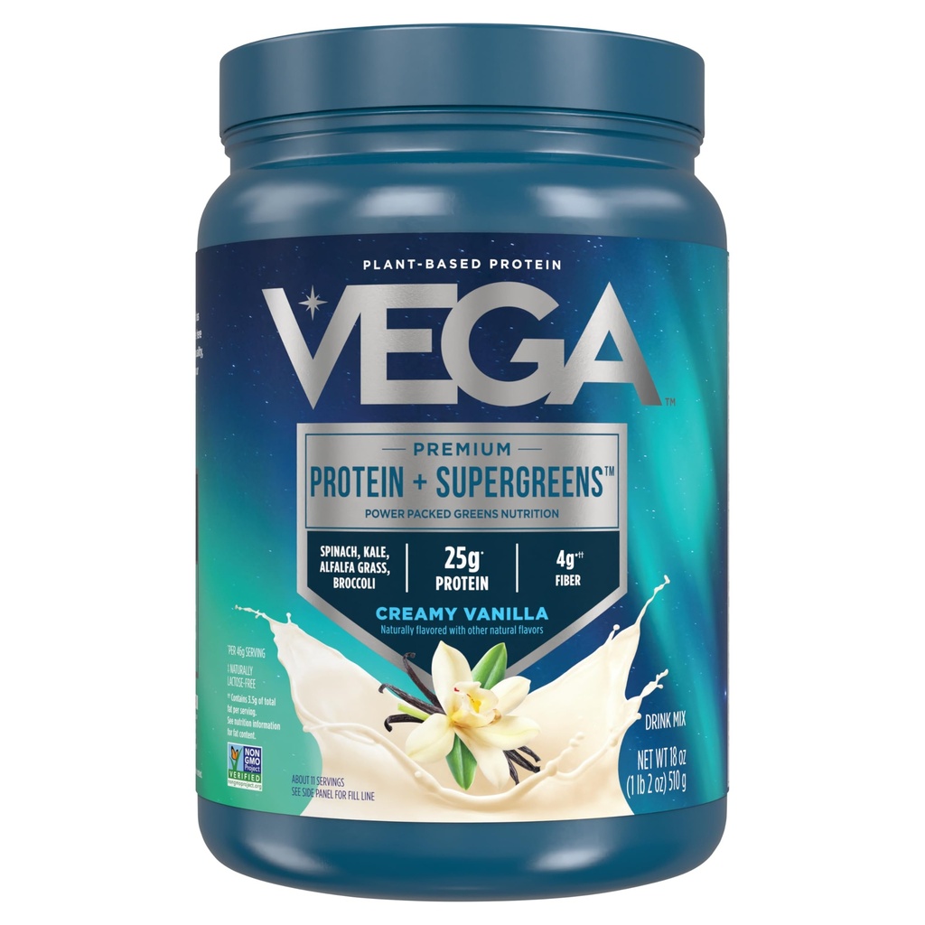 Vega Proteina si Verdes Proteine Powder Cremy Vanilla (11 Serviri) 25g Proteina pe bază de plante Plus Veggies, Vegan, Non-GMO, Proteina Pea pentru Femei si Barbati, 1.2lbs