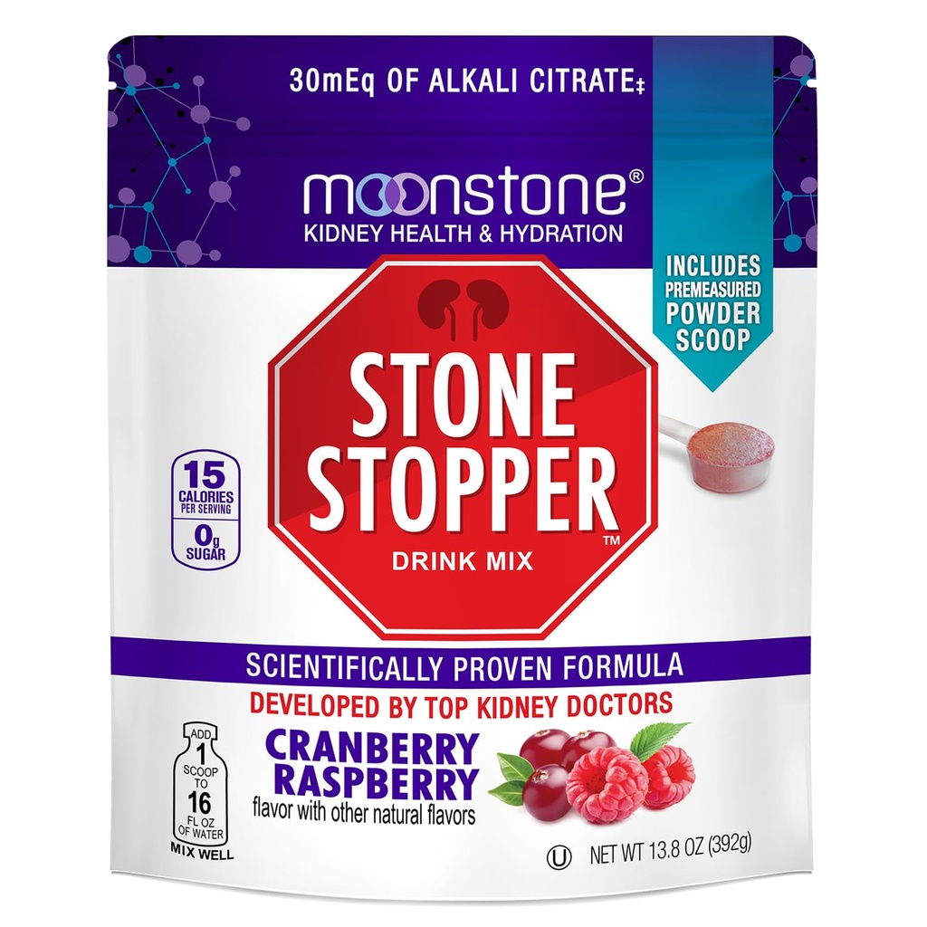 Moonstone Stone Stopper Drink Mix, Cranberry Raspberry, Rinichi de prevenire a pietrei, Calciu Oxalate Protector, Dezvoltat de Urologi pentru a îmbunătăţi hidratare şi sprijin de sănătate renală, 30 zile de aprovizionare