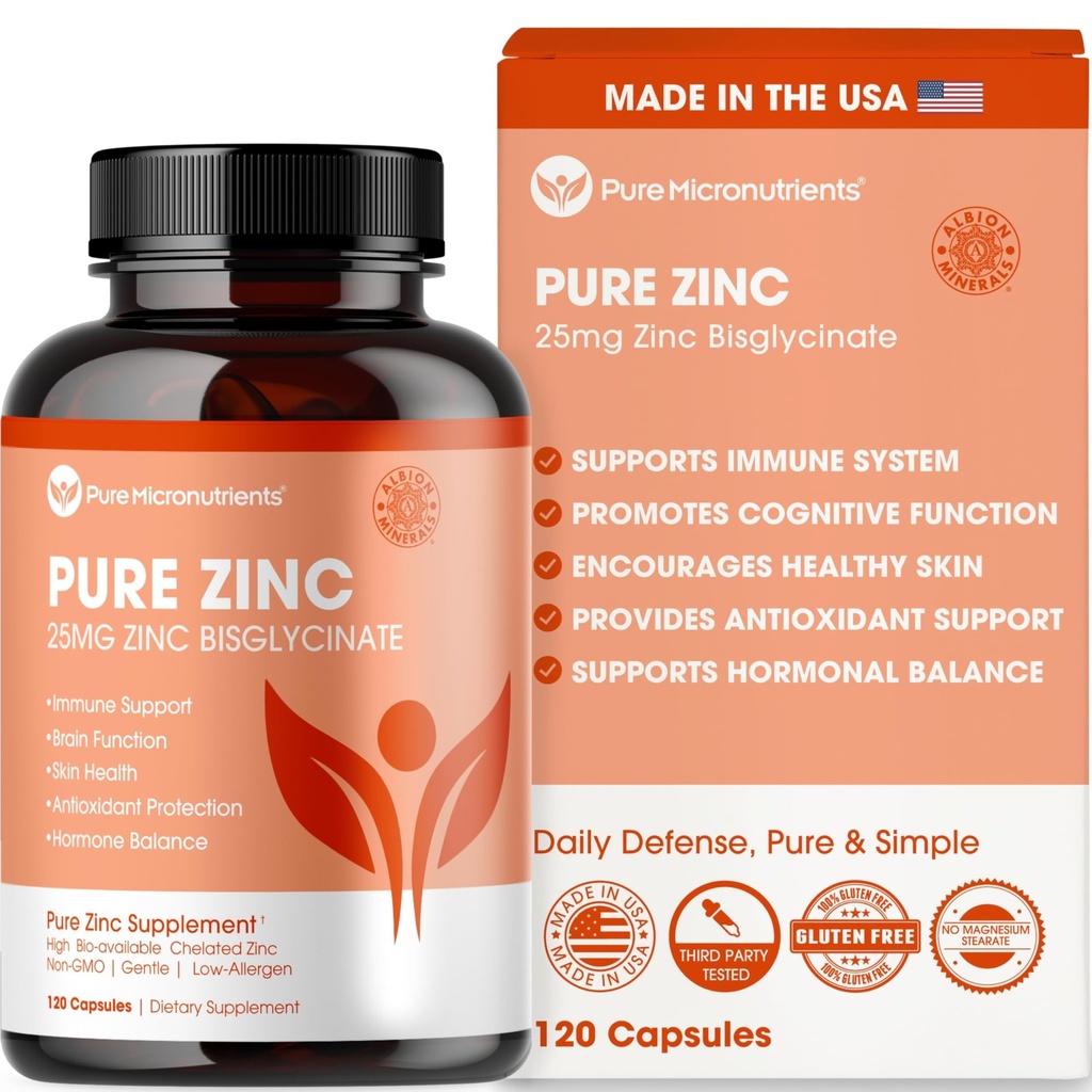 Supliment de zinc pur 25mg - TRAACS Bisglicinat Chelat - 120 capsule pentru suport imunitar, Skin Health & Energy - pentru bărbaţi şi femei