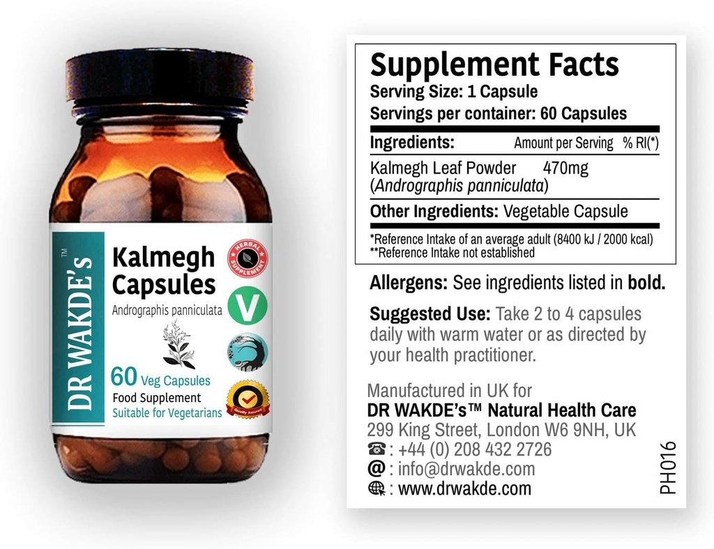 Capsulele Kalmegh ale DR Wakde (Andrographis panniculata, 60 Veg Caps, Plant-Based Supplement, Ayurvedic Herb, All Natural, Vegan)