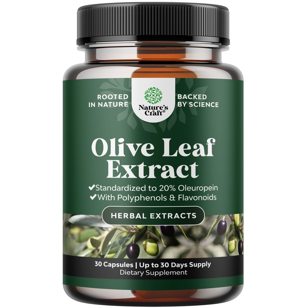 Capsulele de extract de frunze de măsline potente - supliment antioxidant de înaltă rezistență cu frunze de măsline pure cu 20% Oleuropein - Suplimentul pentru sănătatea inimii plantei - Vegan non-GMO & Gluten gratuit (1 lună de aprovizionare)