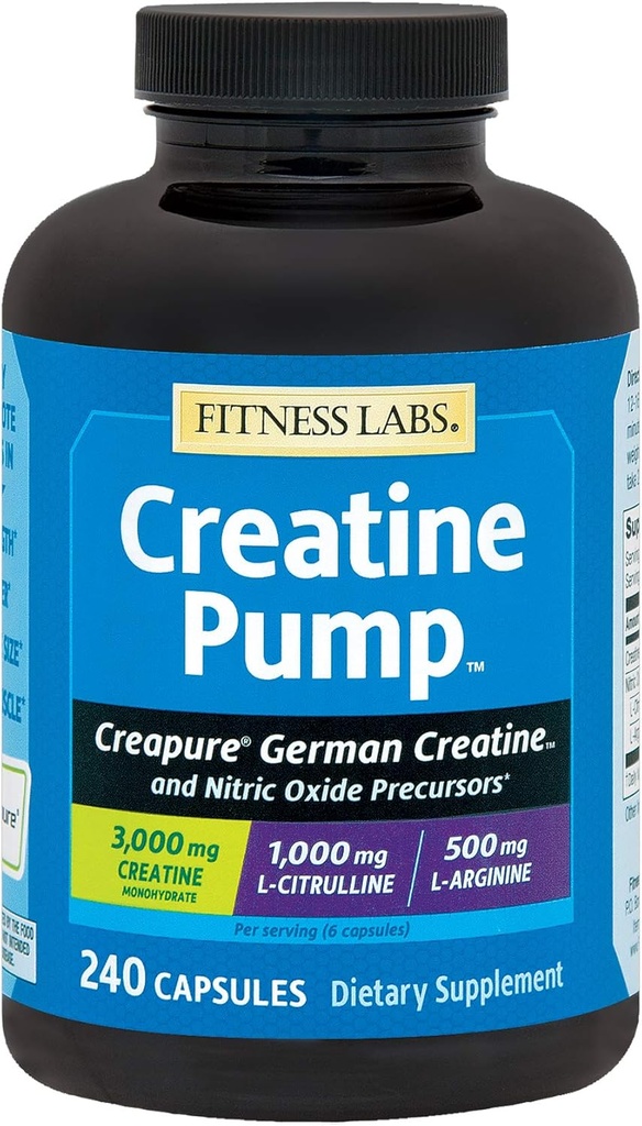 Fitness Labs Pompă Creatină cu L-Citrullină, L-Arginină, și Creapure Creatina Monohidrat - 240 capsule
