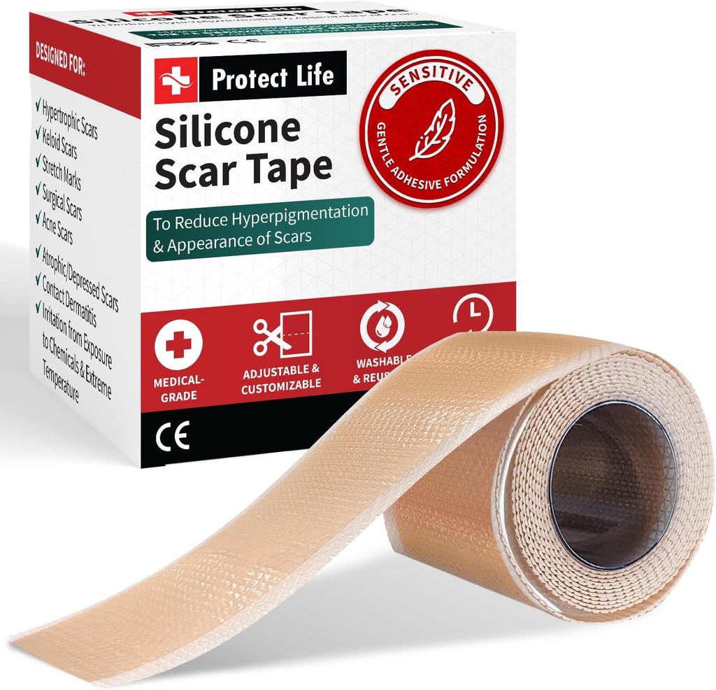Protect Life Silicon Cicatrice foi 1.6" x 118" Roll-3M - medical grad Cicatrice bandă pentru eliminarea bump Keloid - Banda silicon reutilizabil benzi de îndepărtare cicatrice, patch-uri pentru cicatrici chirurgicale, C secțiune