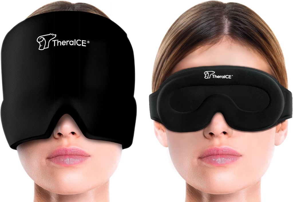 TheraICE Migrenă Capac de ajutor pentru cap, Pălărie pentru terapie caldă şi rece, Migrenă Cap de Ajutor, Cap de Gel Cool Wrap, Cap de Cap de Cap de gheaţă Masca + TheraICE Cooling Gel Relief Sleep Mask