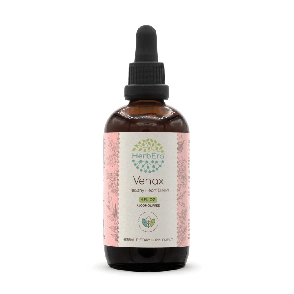 HerbEra Venax B120 Extract fără alcool Tinctură, concentrat picături lichide: Măcelar's Broom Root, Cai Chestnut Nut, Rosemary Leaf, Prickly Ash Bark, Bilberry Leaf, Seminte de struguri. Stone Root. 4 Oz