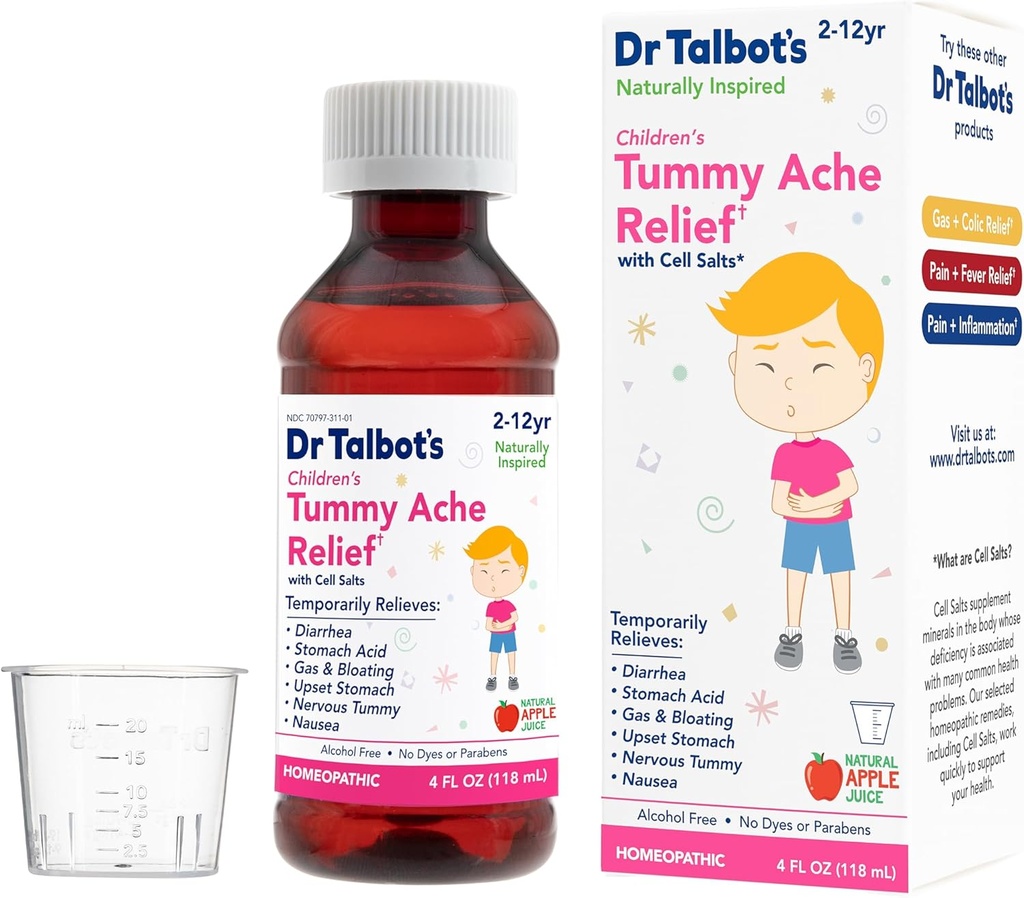 Talbot's Children's Tummy Ache Relief Medicine - 4 oz - Includes Dozajul Cupa - for 2-12 Years - Natural Apple Flavor (Packaging Varies)