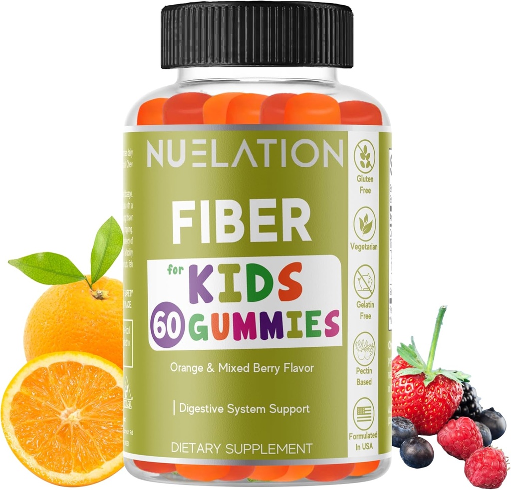 Gume de fibre pentru copii - 60 Conte - Vegetarian, Gluten gratuit, Gelatină gratuit, Fibră Supliment pentru copii - Fibra prebiotică pentru a sprijini digestia, mișcarea Bowel și sănătatea imună